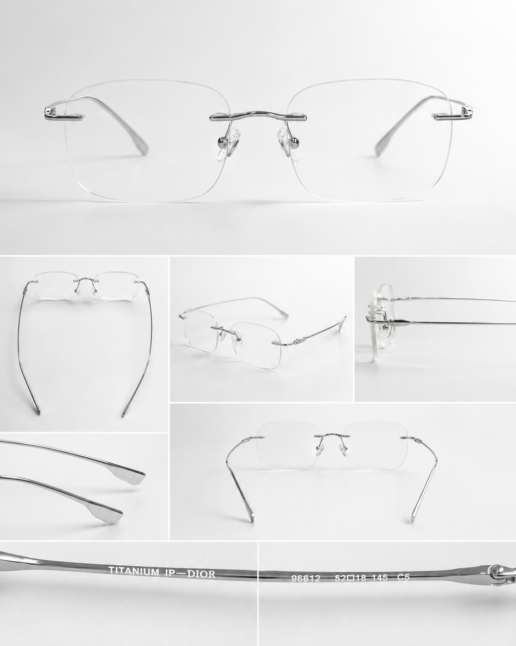 CD Silver Rimless Rectangular Eyeglasses