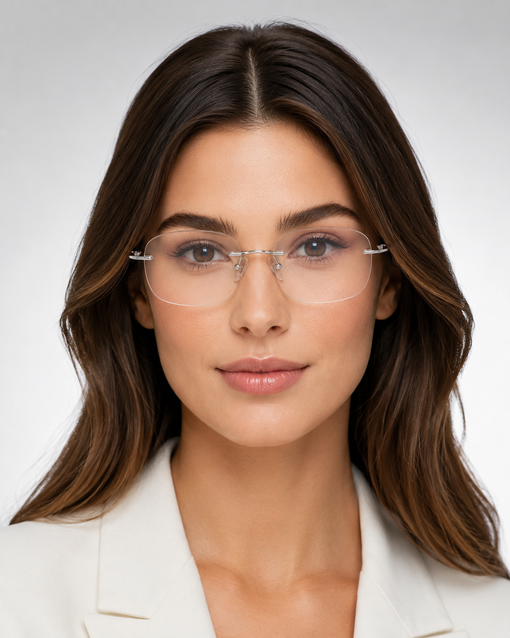 CD Silver Rimless Rectangular Eyeglasses