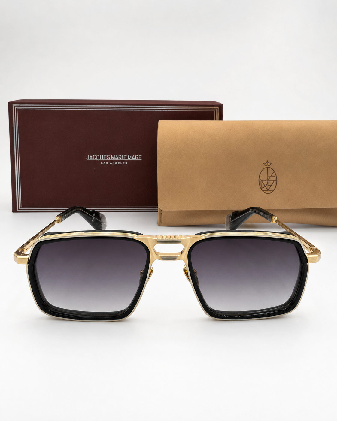 JMM Gold Black Double-Bridge Navigator Sunglasses