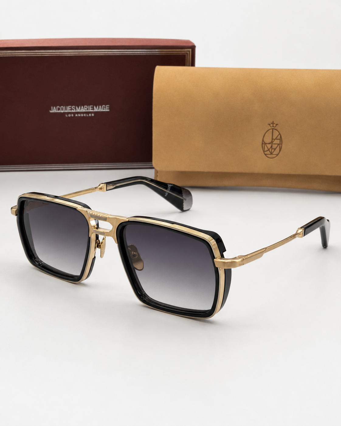 JMM Gold Black Double-Bridge Navigator Sunglasses
