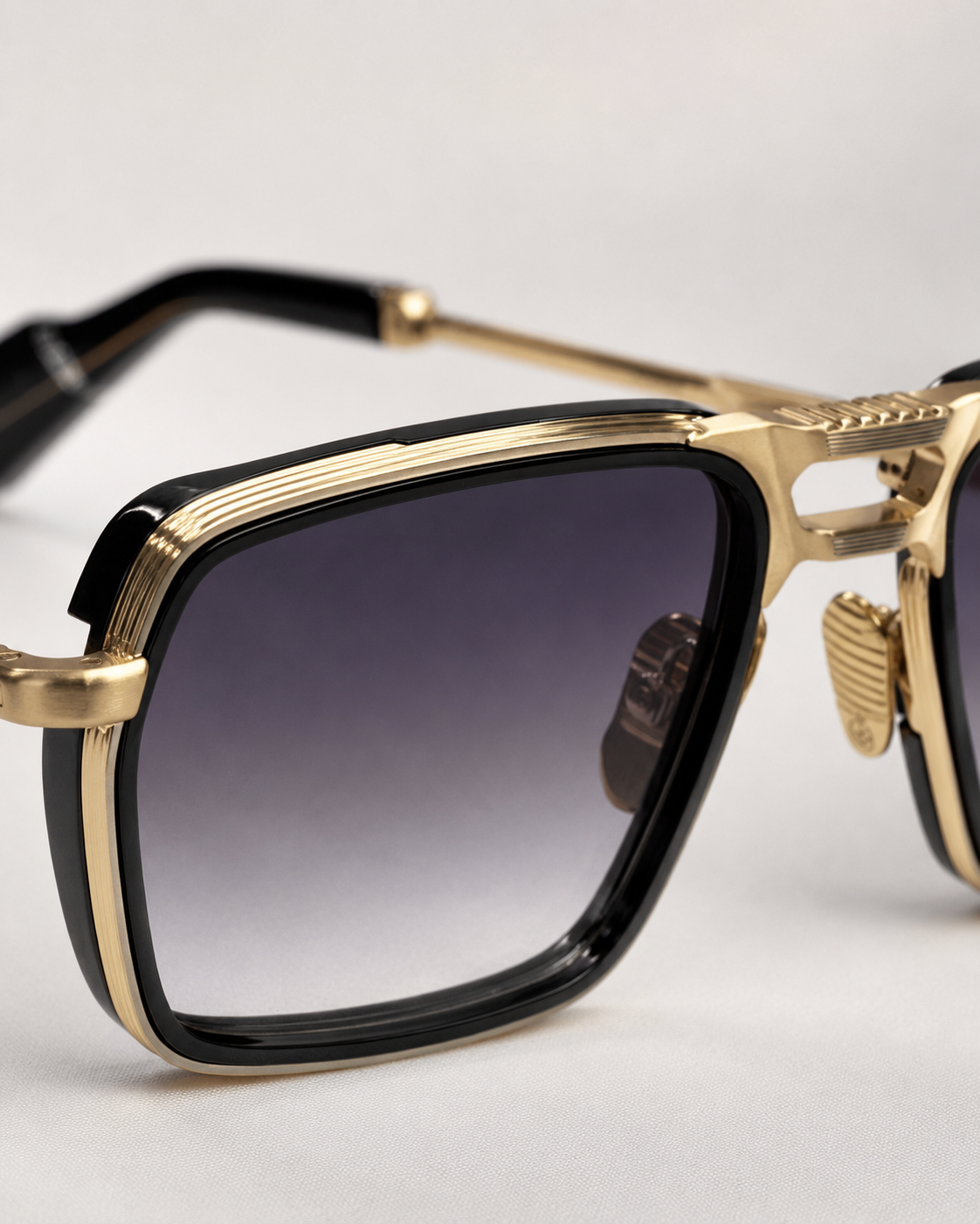 JMM Gold Black Double-Bridge Navigator Sunglasses