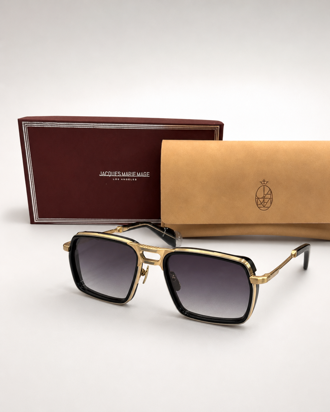 JMM Gold Black Double-Bridge Navigator Sunglasses