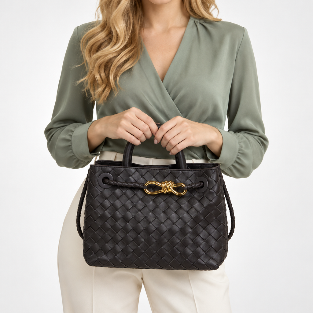 BV Black Woven Top-Handle Bag - main image