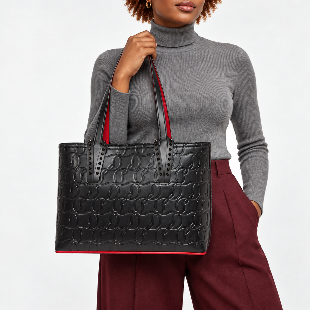 CL Black Embossed Studded Tote - main image