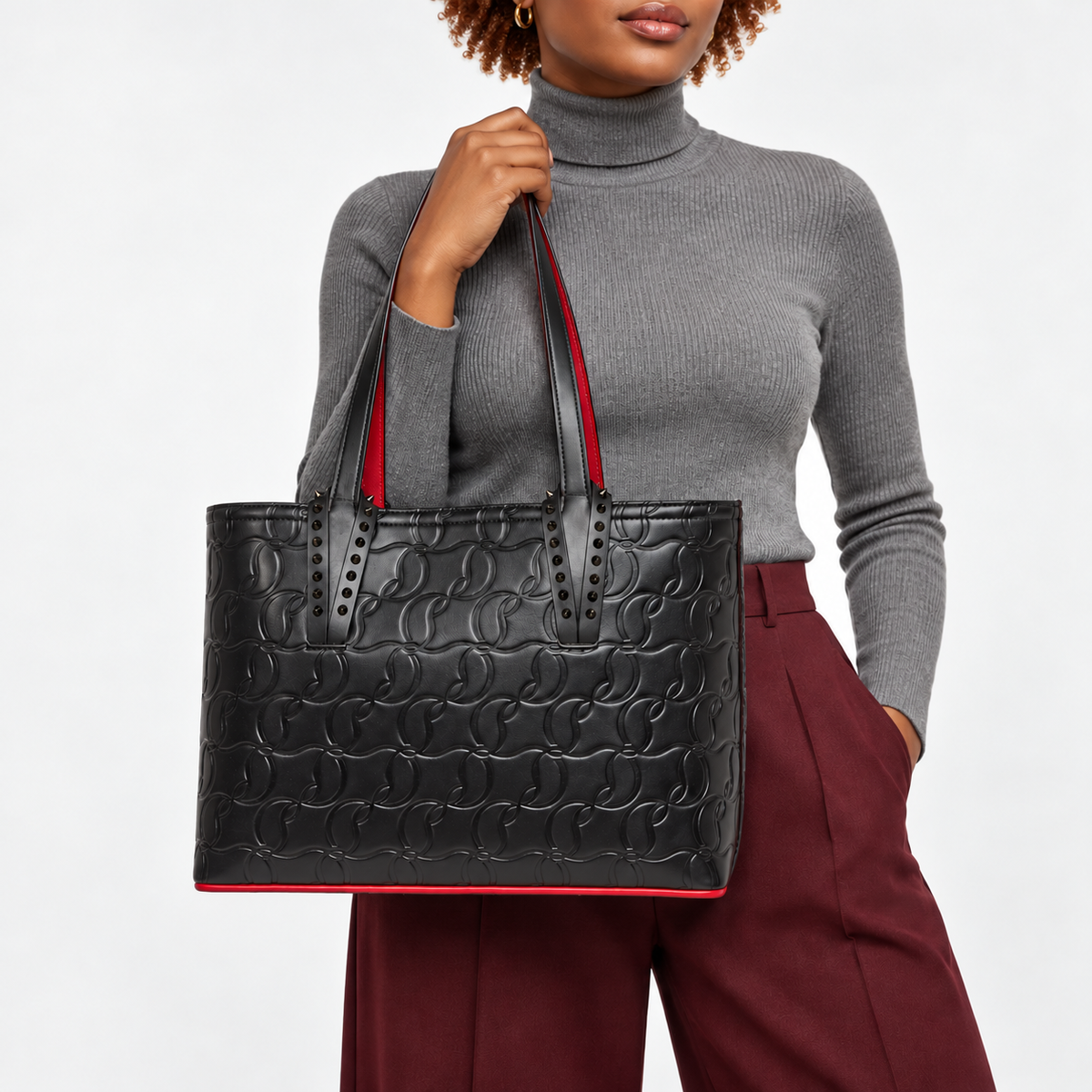 CL Black Embossed Studded Tote - main image