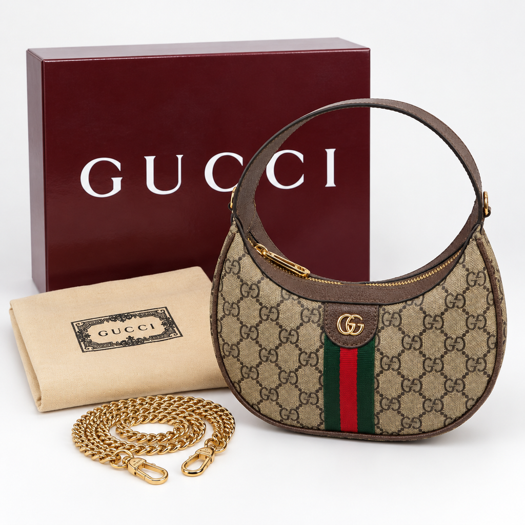 GG Beige & Brown Monogram Crescent Bag - product image 3