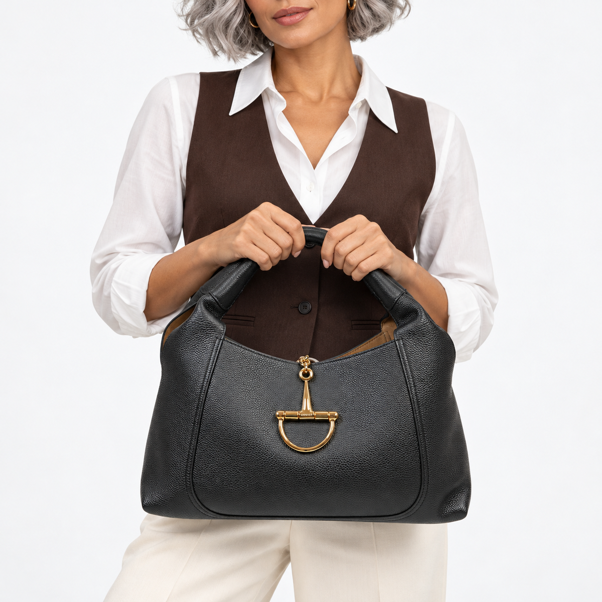 GG Black Textured Top-Handle Bag - main image