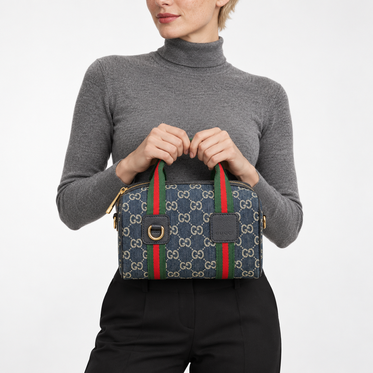GG Blue Monogram Boston Bag - main image