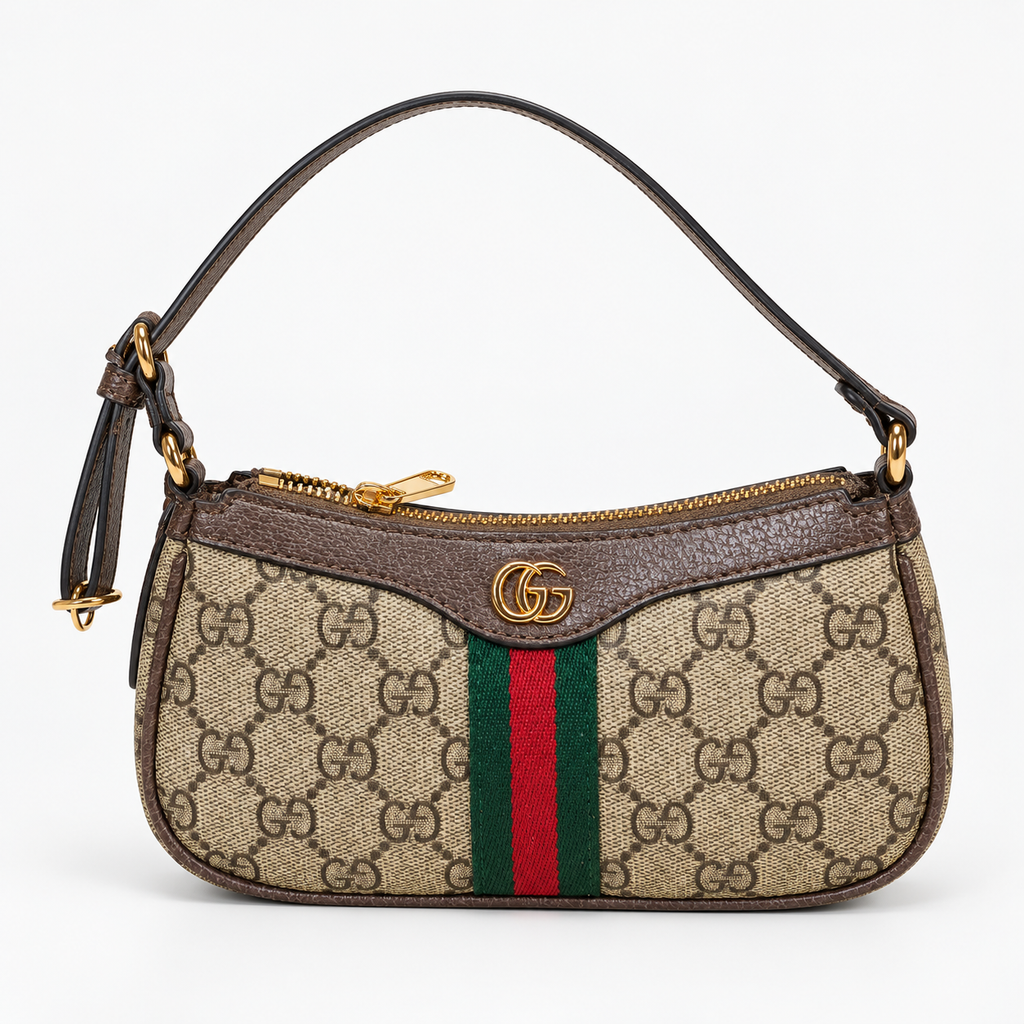 GG Beige & Brown Monogram Baguette Shoulder Bag - image 2