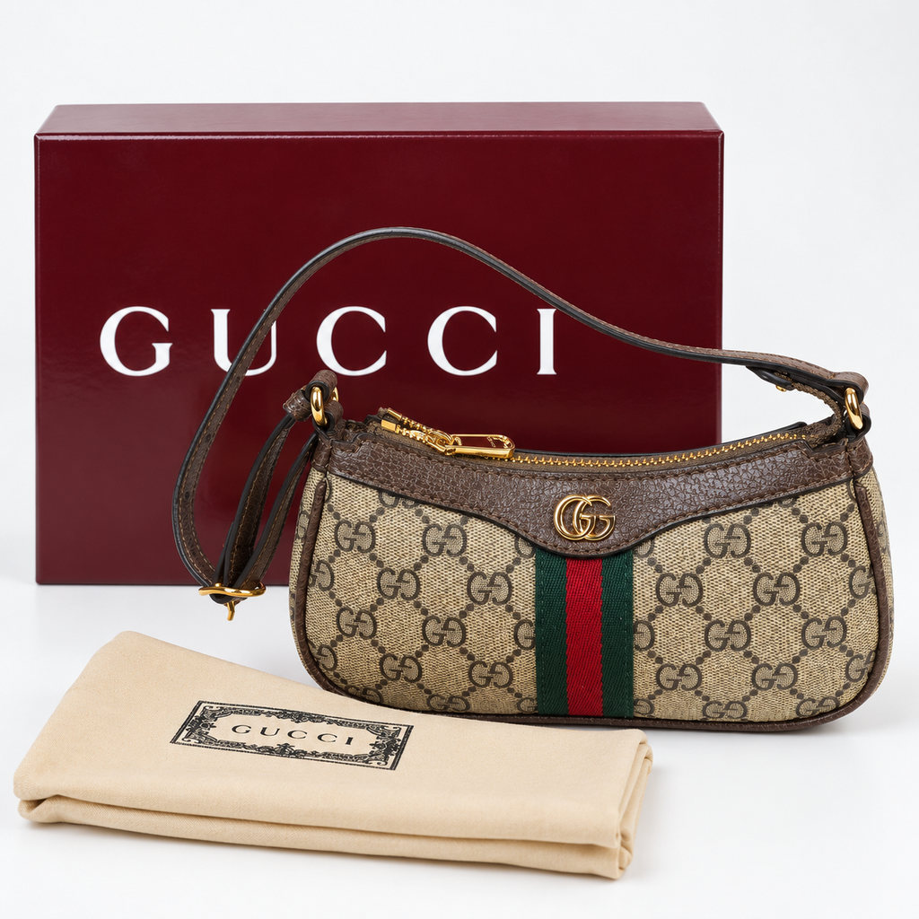 GG Beige & Brown Monogram Baguette Shoulder Bag - image 3