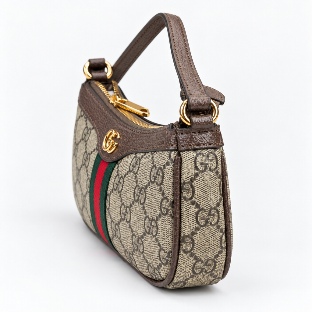 GG Beige & Brown Monogram Baguette Shoulder Bag - image 4