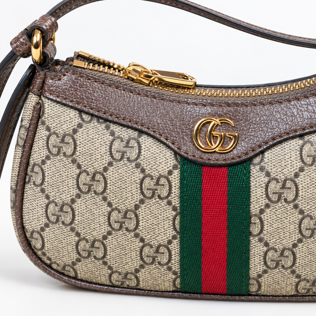 GG Beige & Brown Monogram Baguette Shoulder Bag - image 6