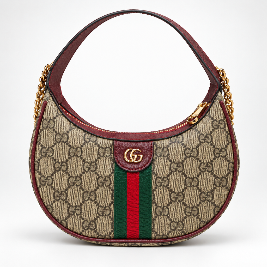 GG Beige Monogram & Burgundy Crescent Bag - image 2