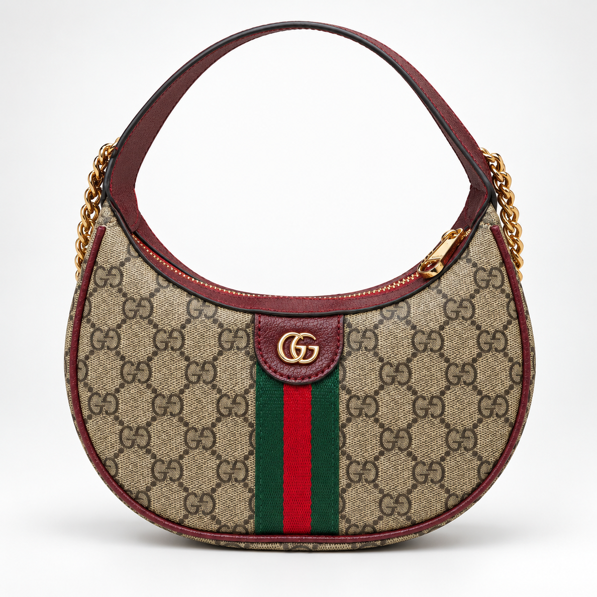 GG Beige Monogram & Burgundy Crescent Bag - image 2