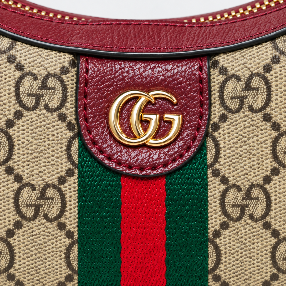 GG Beige Monogram & Burgundy Crescent Bag - image 6