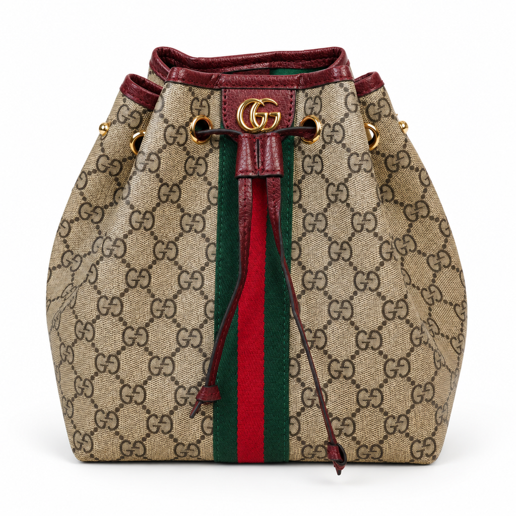 GG Beige & Burgundy Monogram Bucket Bag - image 2
