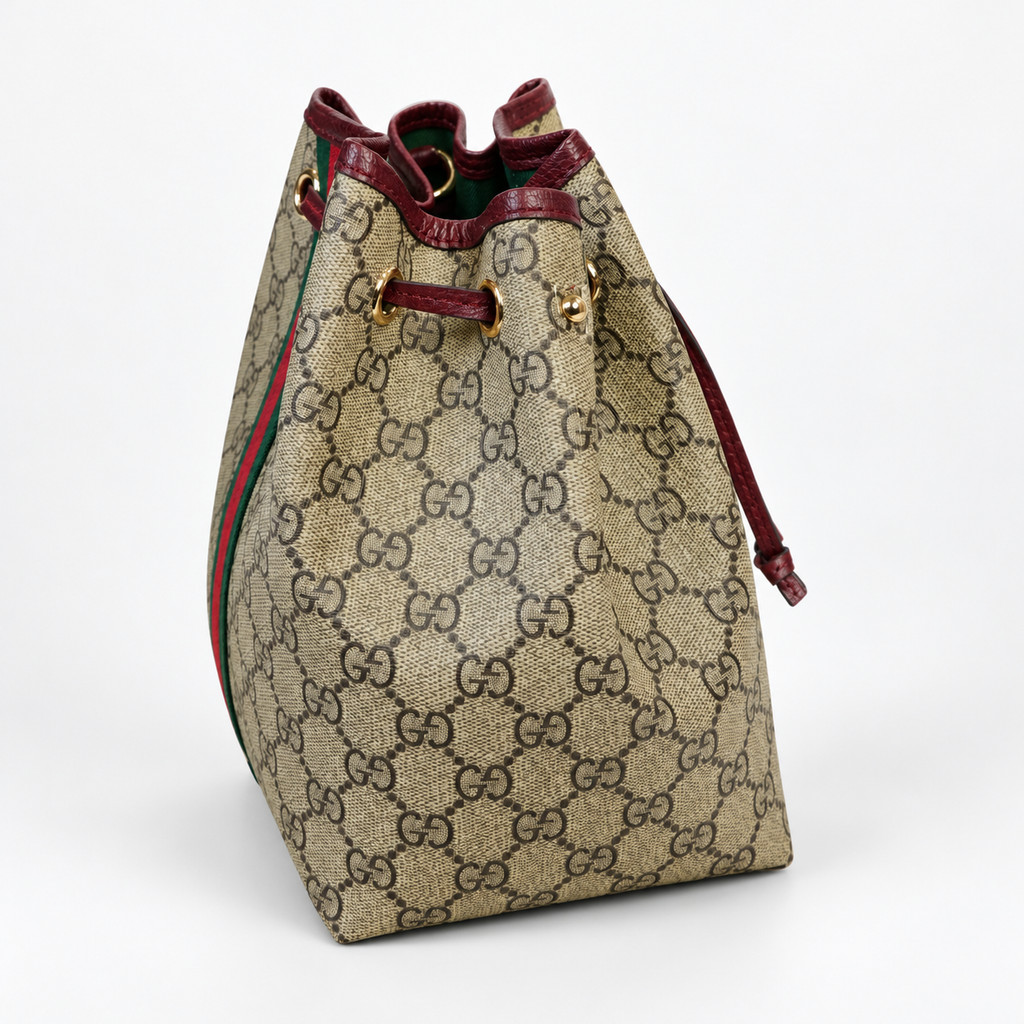 GG Beige & Burgundy Monogram Bucket Bag - image 4