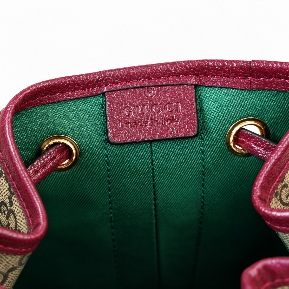 GG Beige & Burgundy Monogram Bucket Bag - image 5