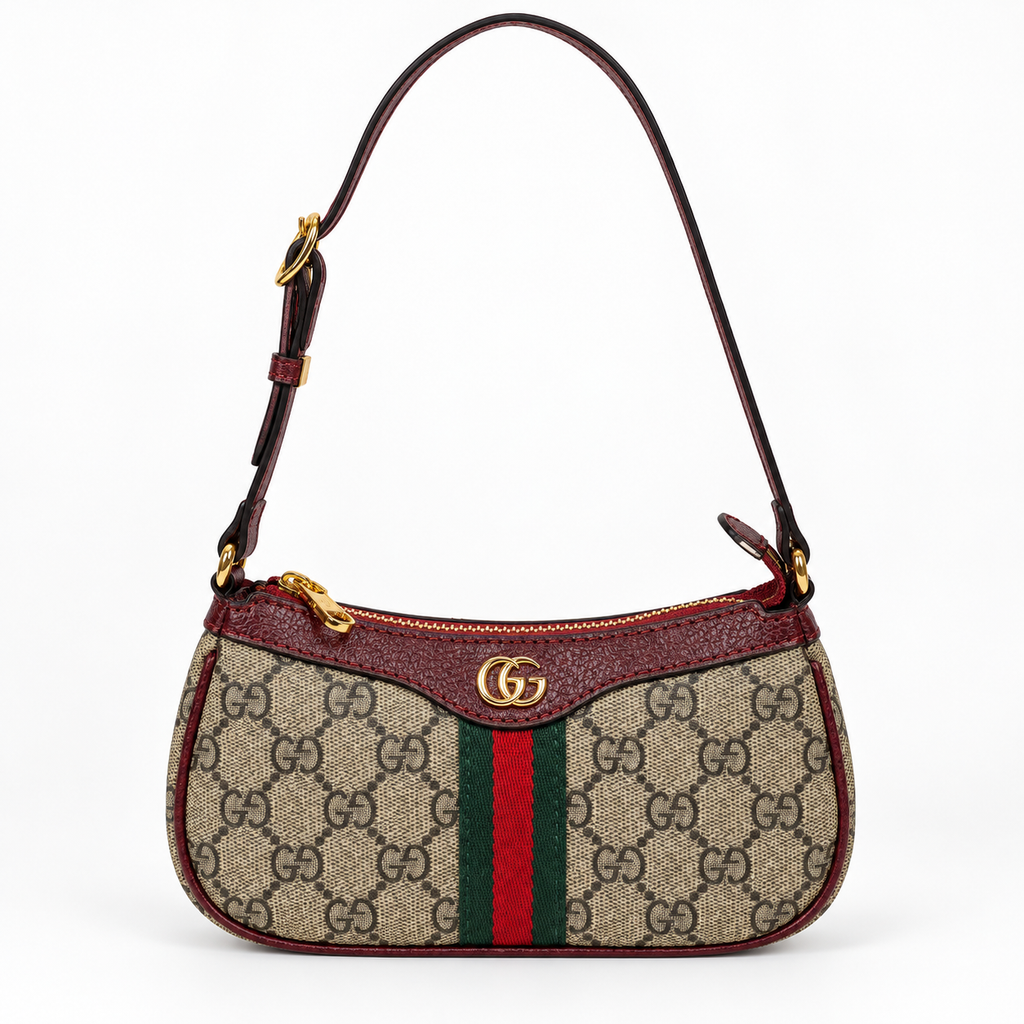GG Beige Monogram & Burgundy Shoulder Bag - image 2