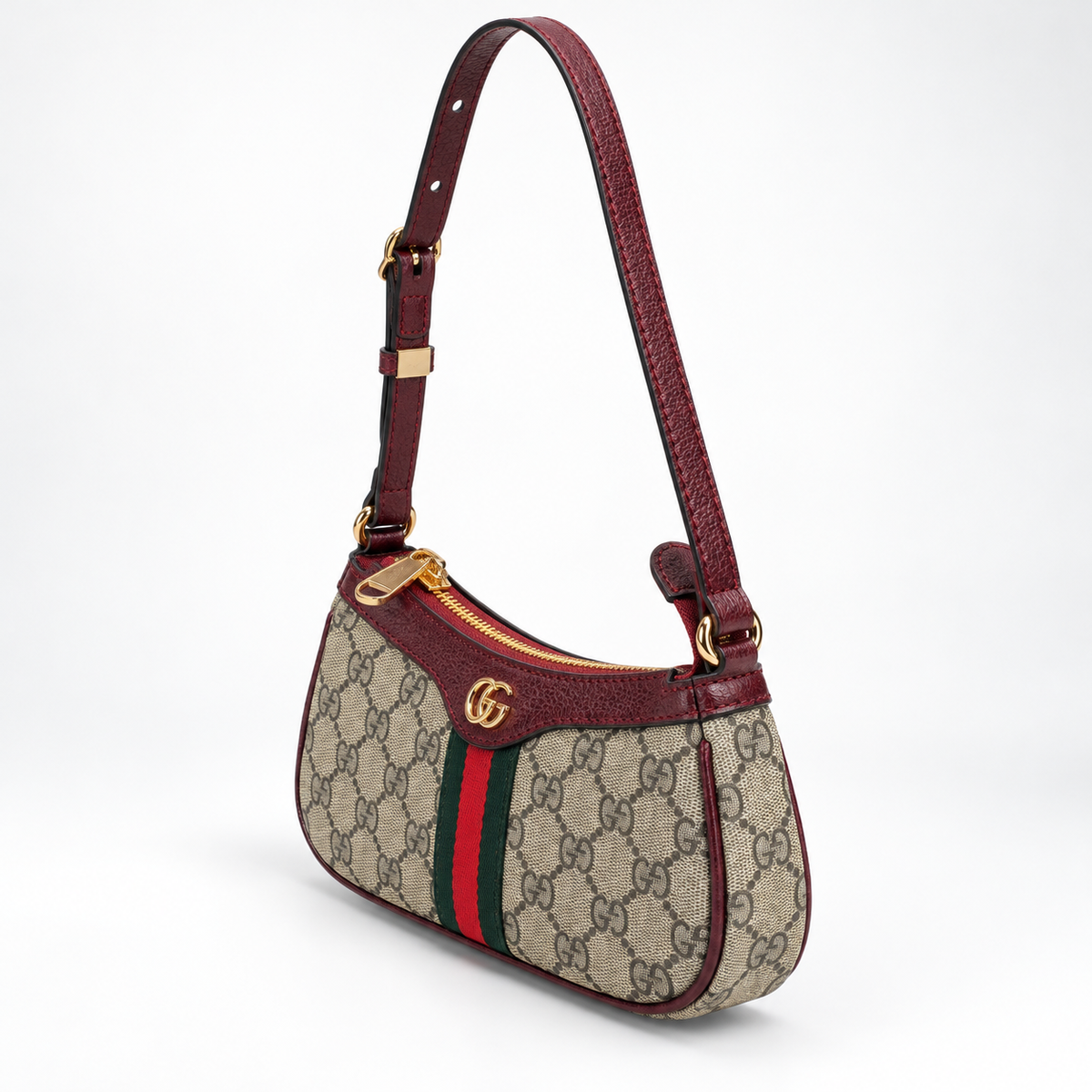 GG Beige Monogram & Burgundy Shoulder Bag - image 4