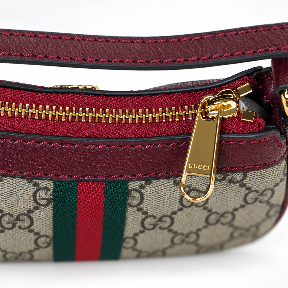 GG Beige Monogram & Burgundy Shoulder Bag - image 5