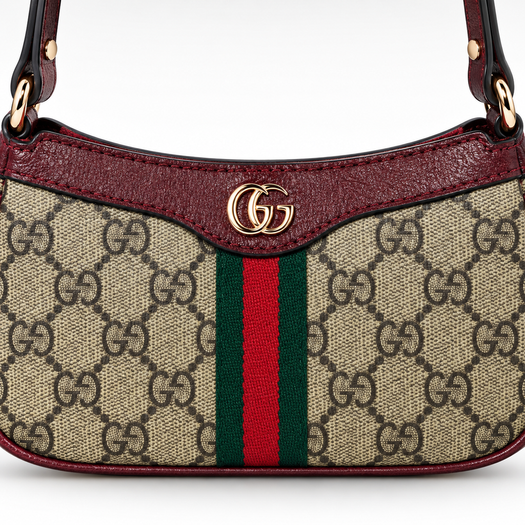 GG Beige Monogram & Burgundy Shoulder Bag - image 6