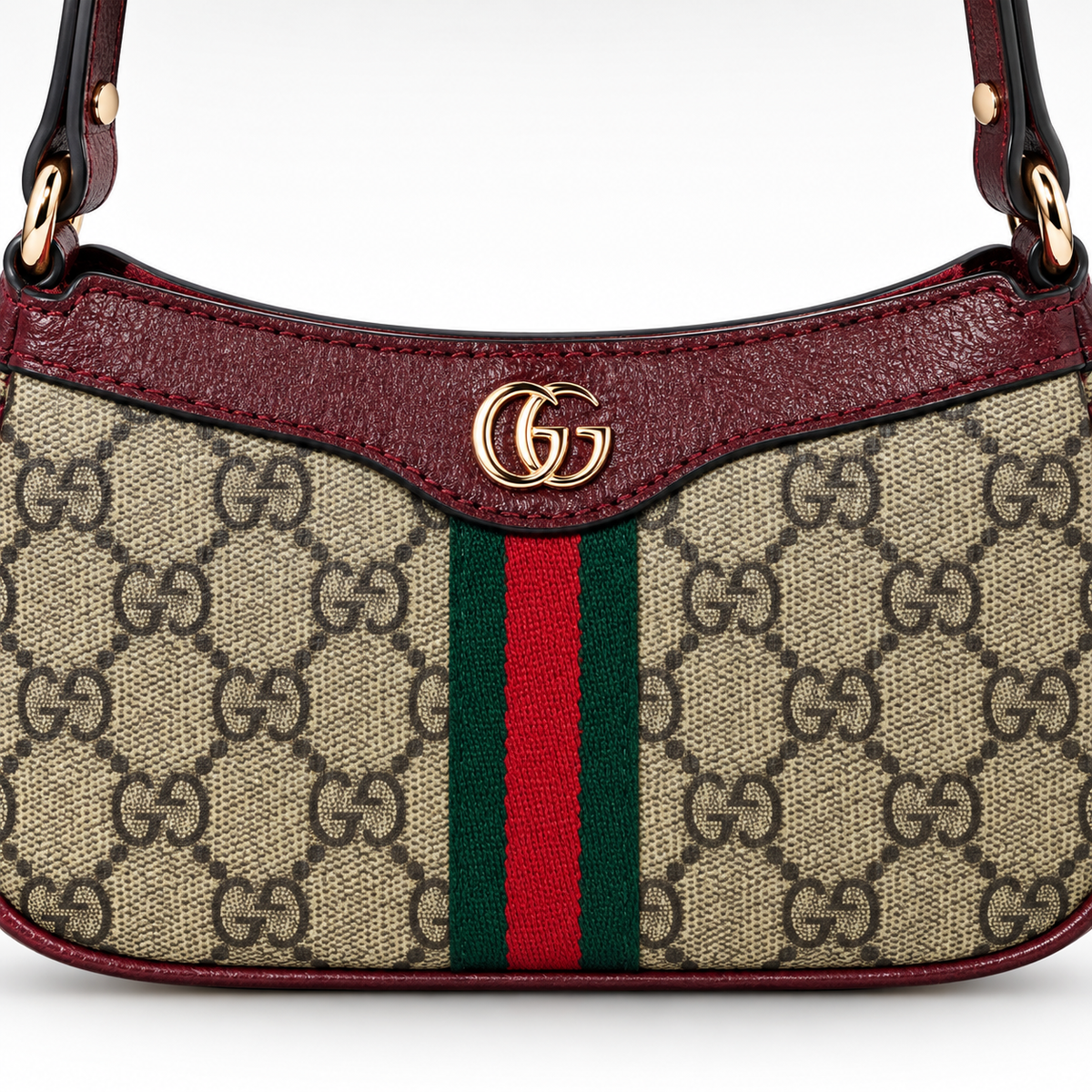 GG Beige Monogram & Burgundy Shoulder Bag - image 6
