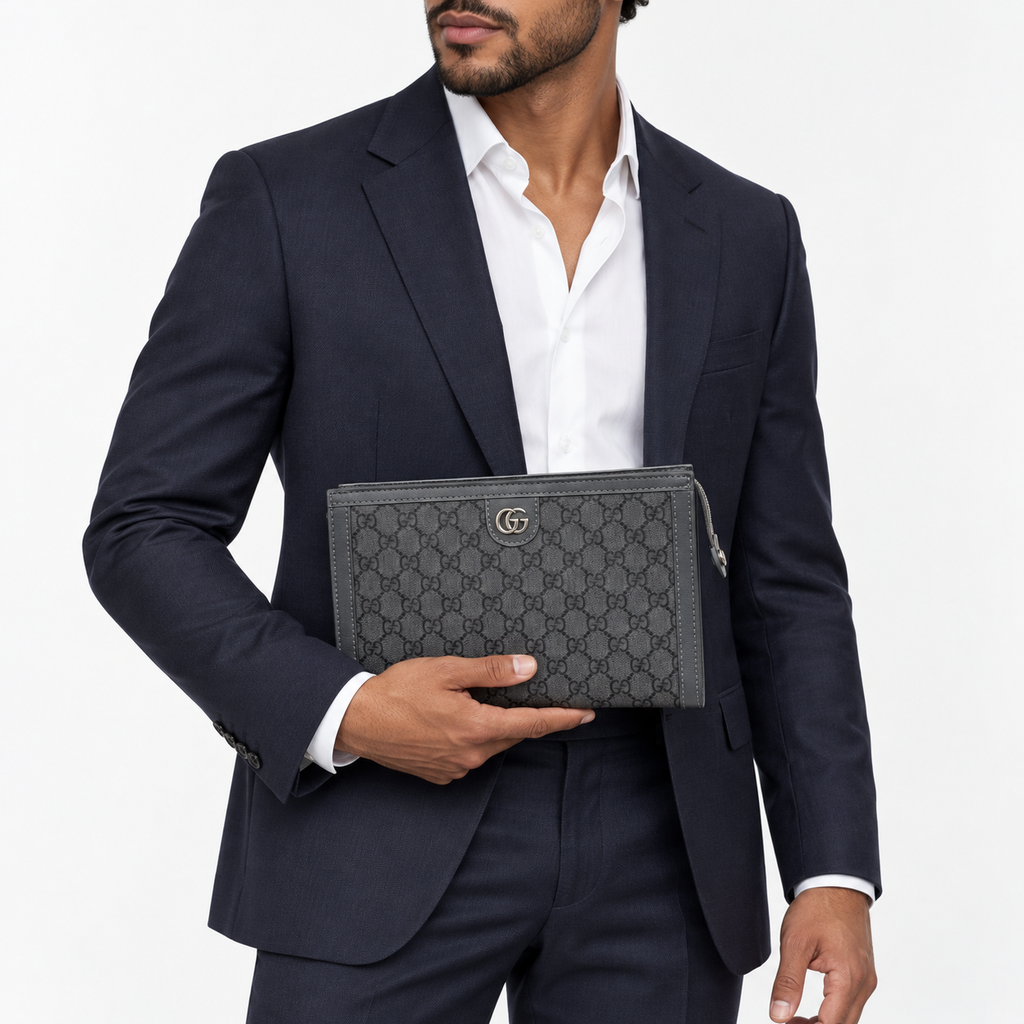GG Charcoal Monogram Men’s Clutch - image 1