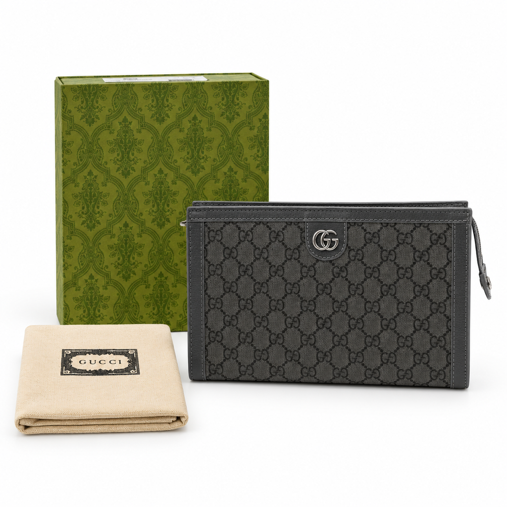 GG Charcoal Monogram Men’s Clutch - image 3