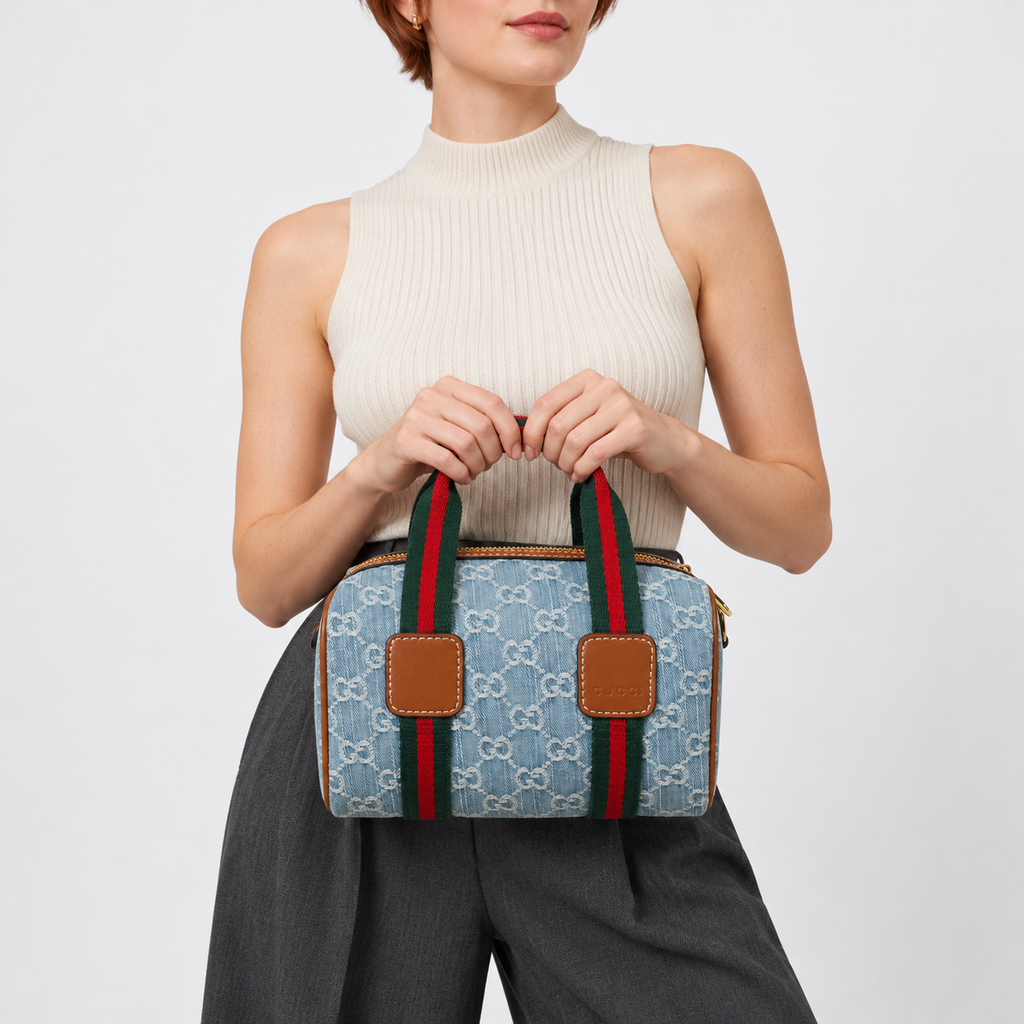 GG Light Blue Monogram Boston Bag - image 1