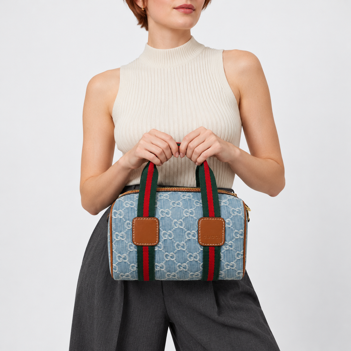 GG Light Blue Monogram Boston Bag - image 1