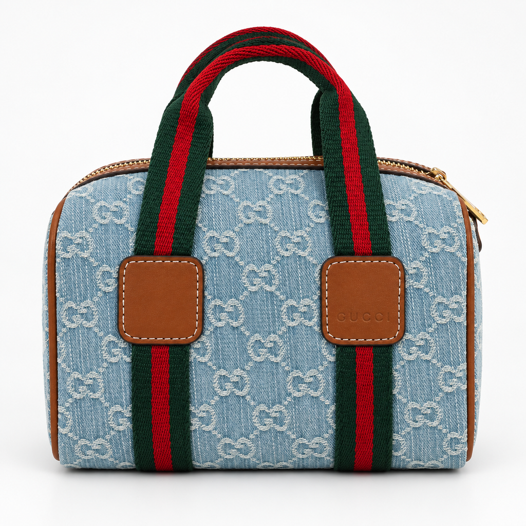 GG Light Blue Monogram Boston Bag - image 2