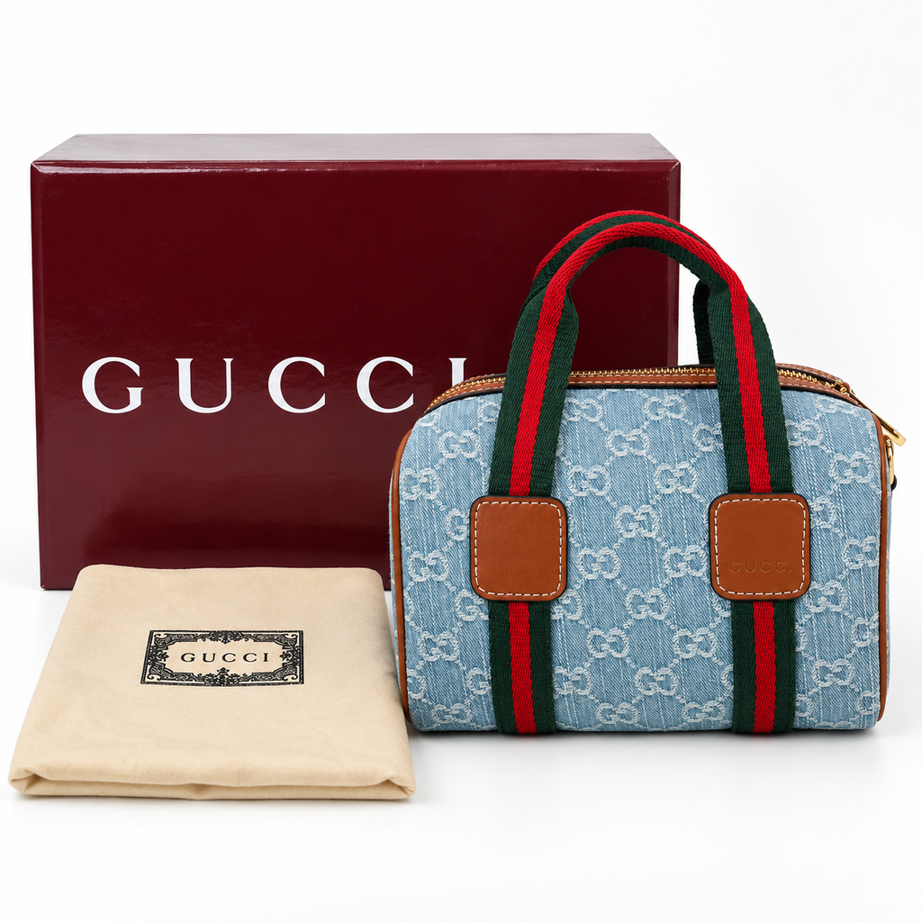 GG Light Blue Monogram Boston Bag - image 3