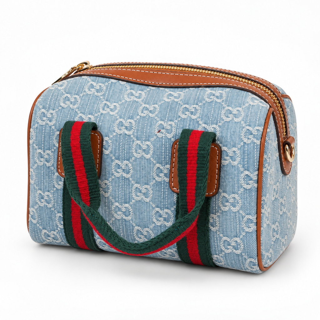 GG Light Blue Monogram Boston Bag - image 4