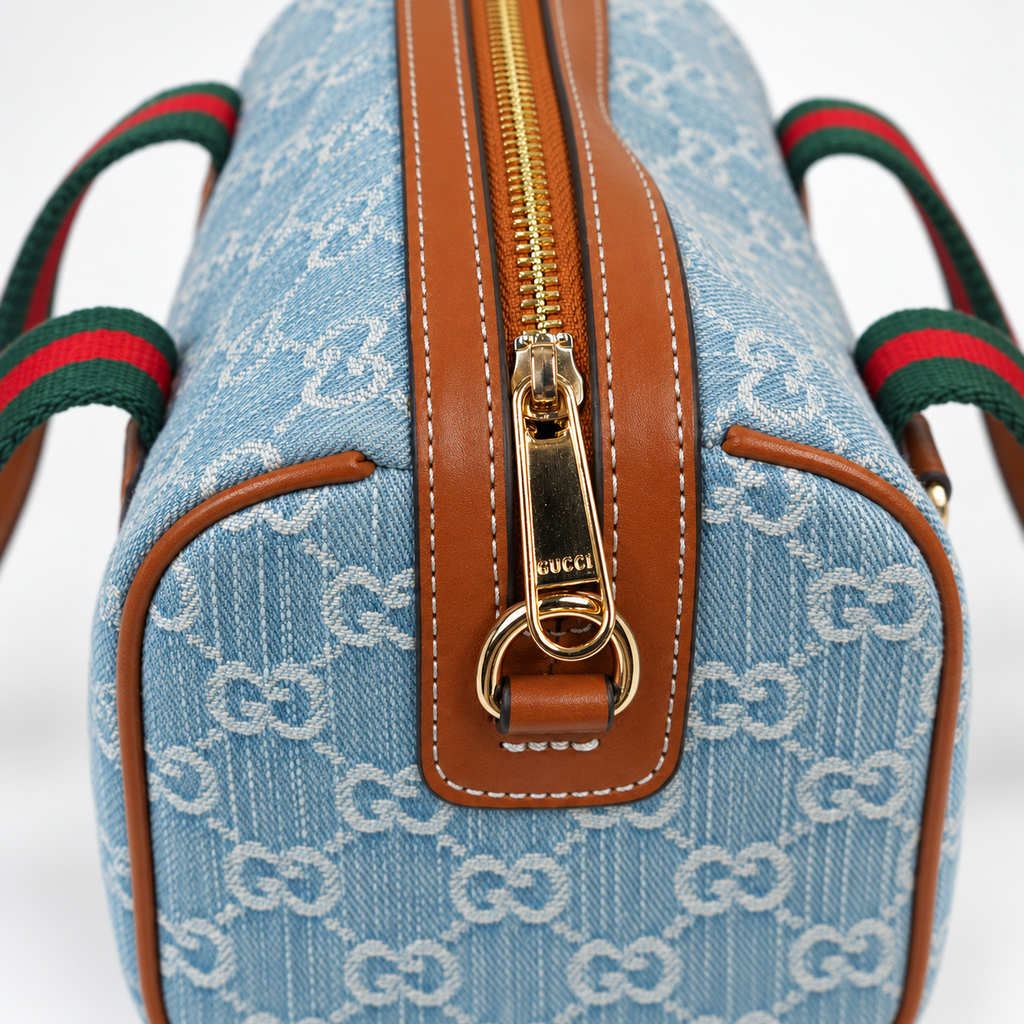 GG Light Blue Monogram Boston Bag - image 5
