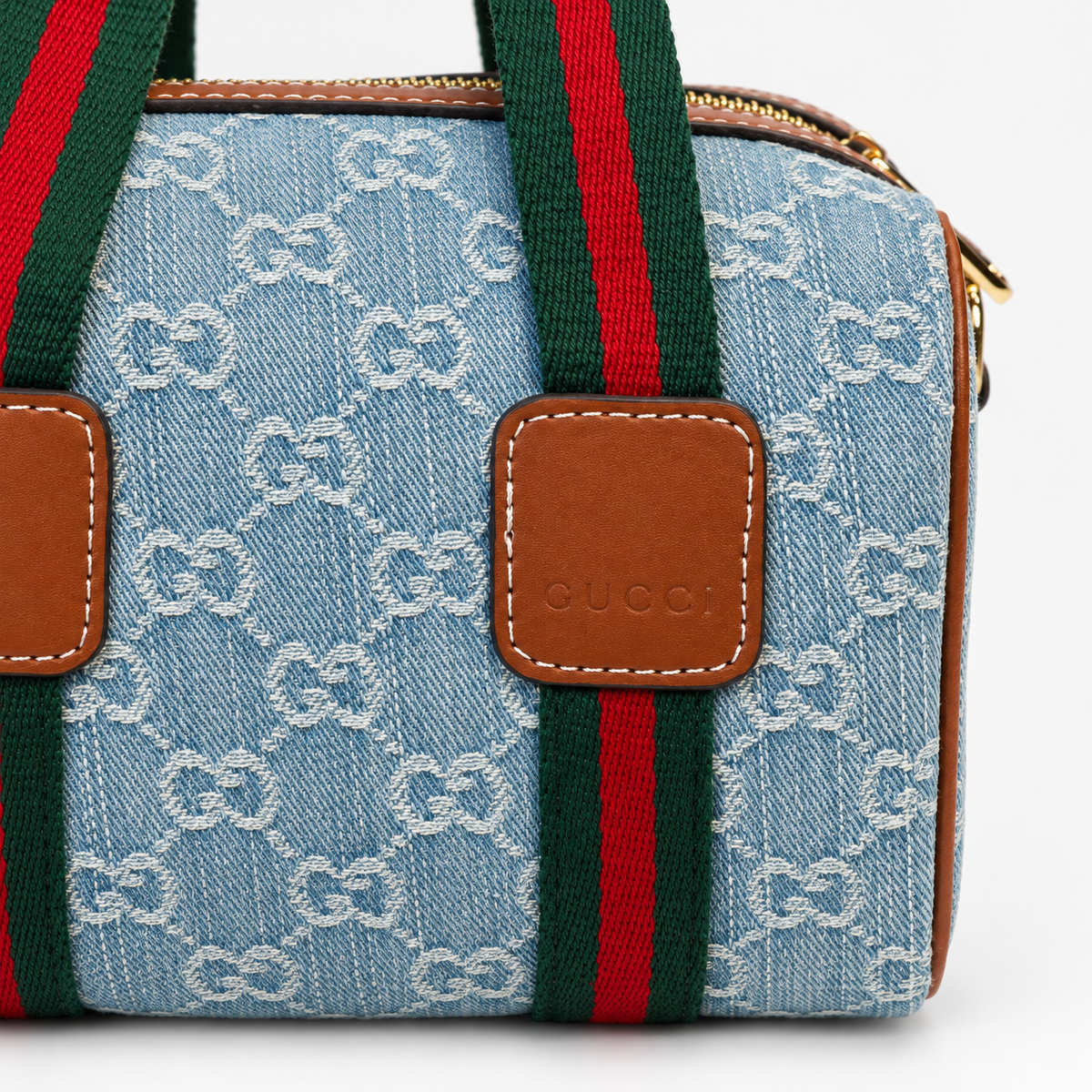 GG Light Blue Monogram Boston Bag - image 6