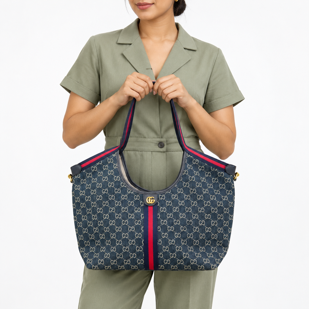 GG Navy Monogram Tote Bag - image 1