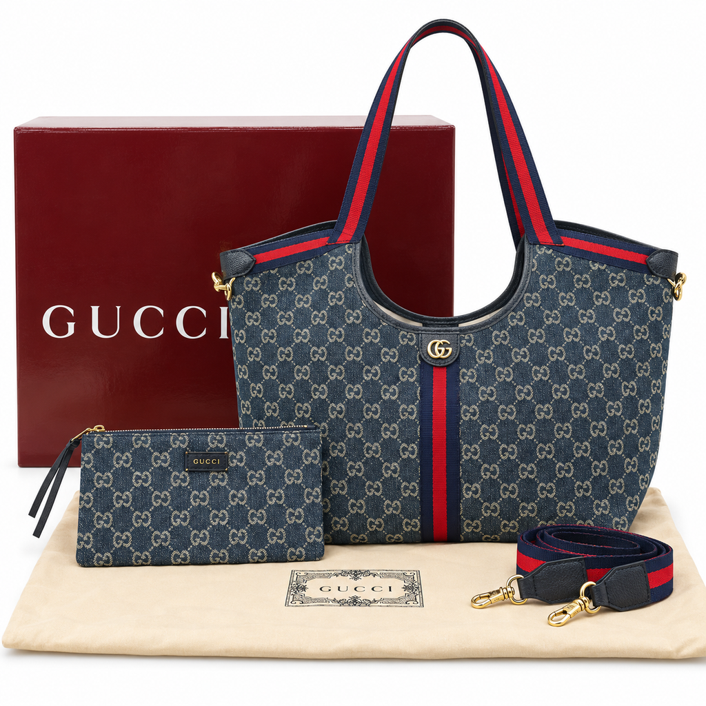 GG Navy Monogram Tote Bag - image 3