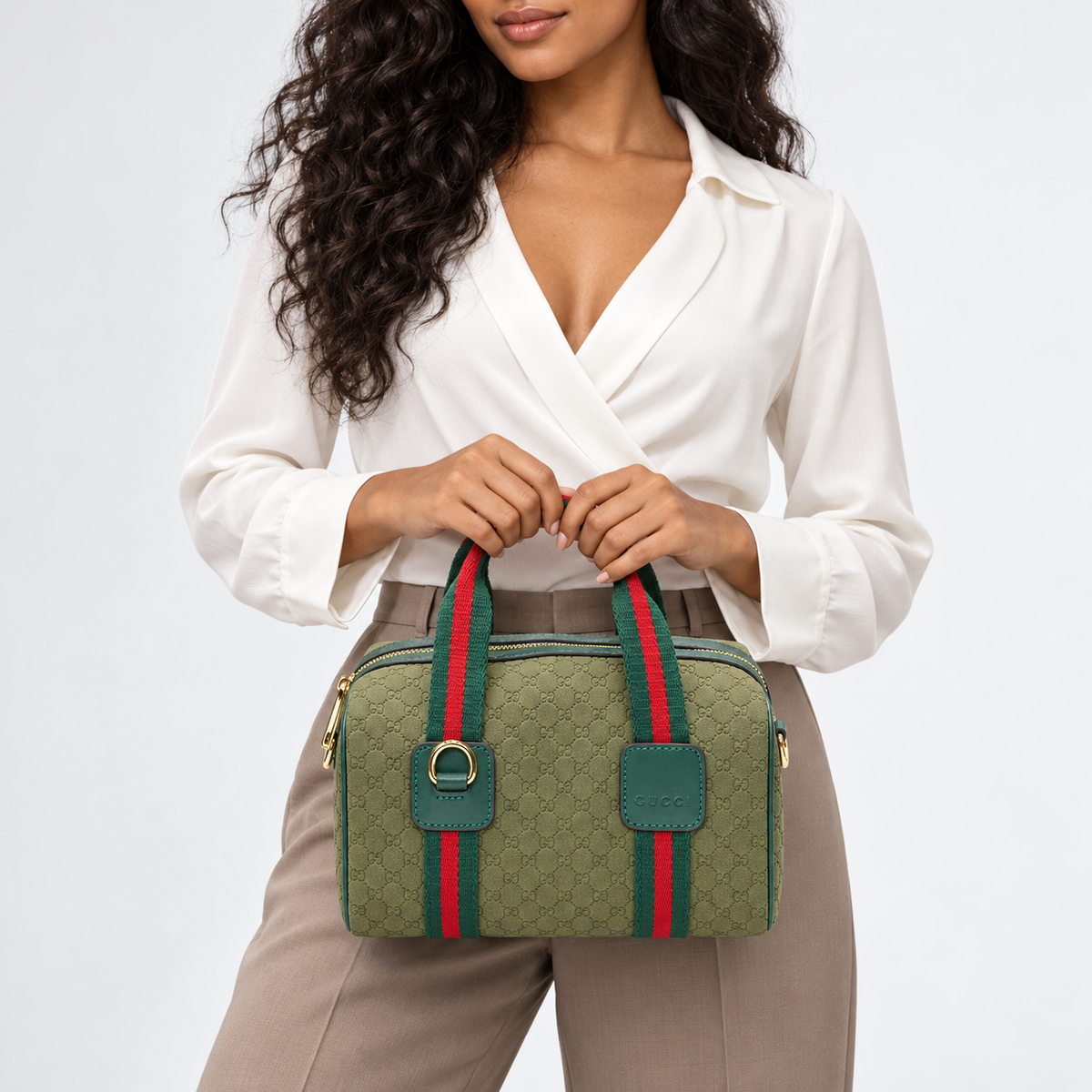 GG Olive Green Monogram Boston Bag - image 1