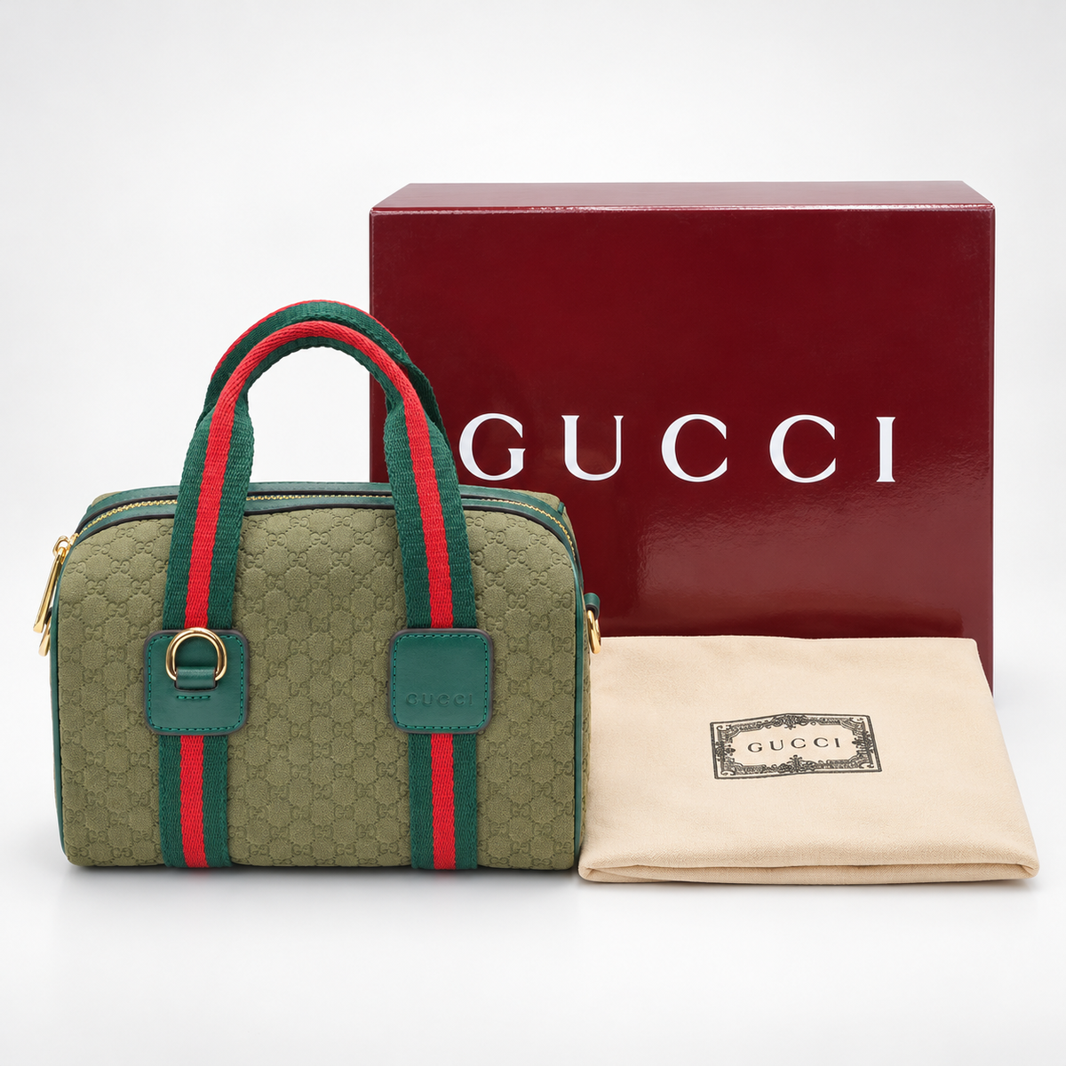 GG Olive Green Monogram Boston Bag - image 3