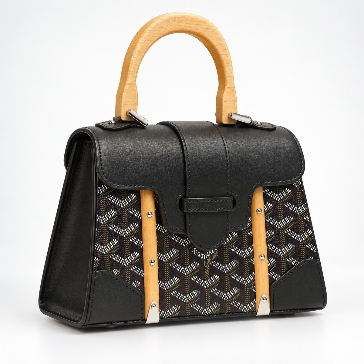 GY Black Monogram Wood-Handle Bag - image 4