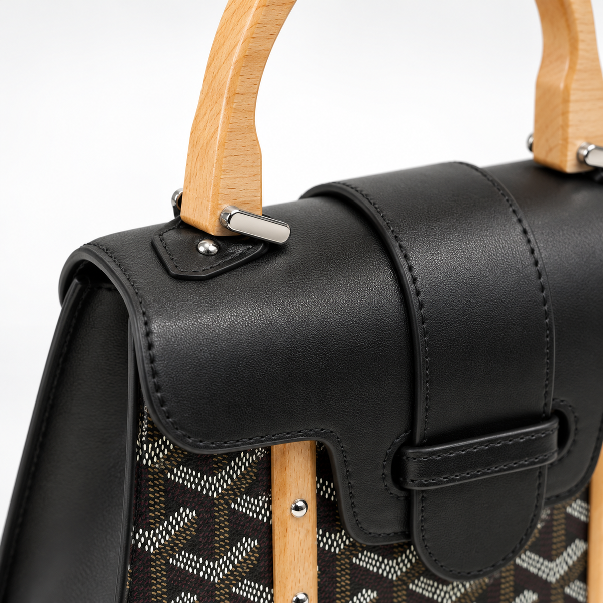 GY Black Monogram Wood-Handle Bag - image 6