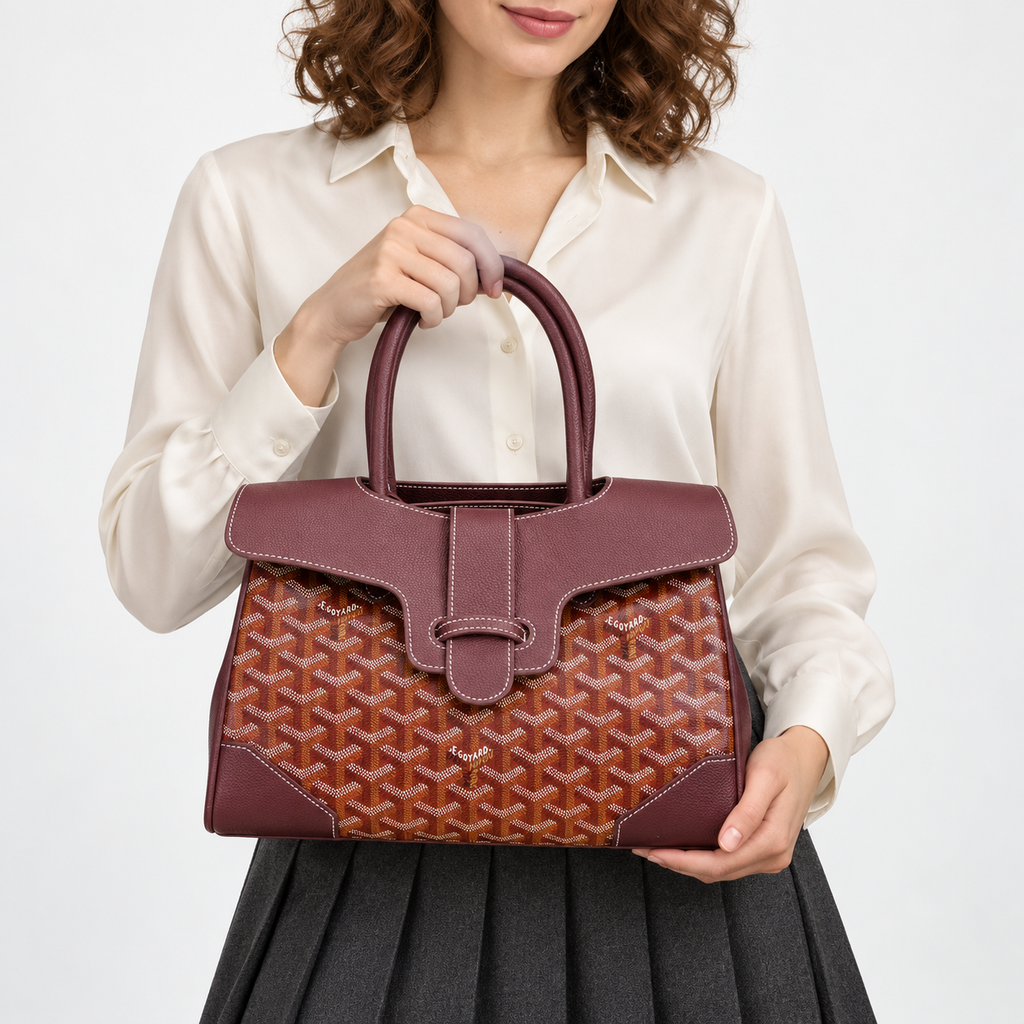 GY Burgundy Chevron Top-Handle Bag - image 1
