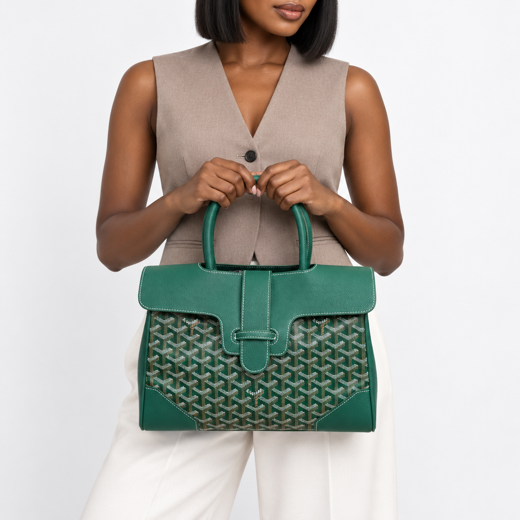 GY Green Chevron Top-Handle Bag - image 1