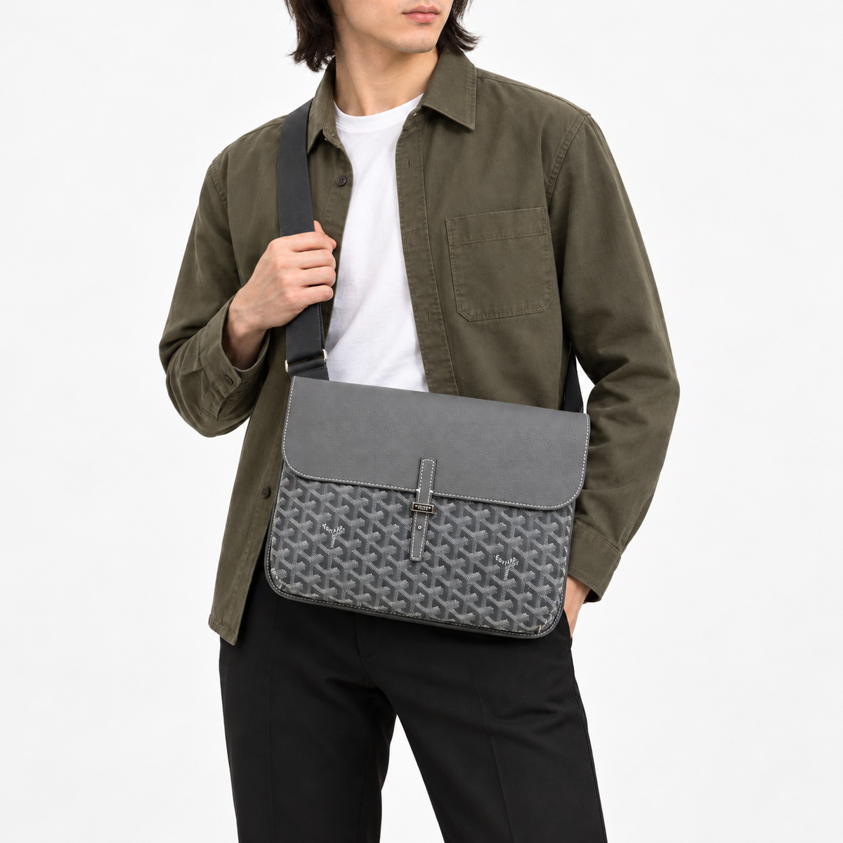 GY Grey Monogram Messenger Bag - image 1