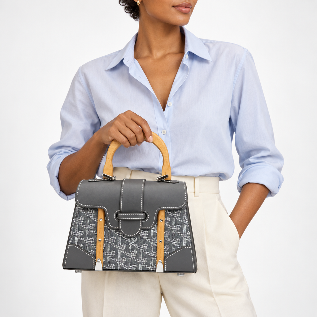 GY Grey Monogram Wood-Handle Bag - image 1