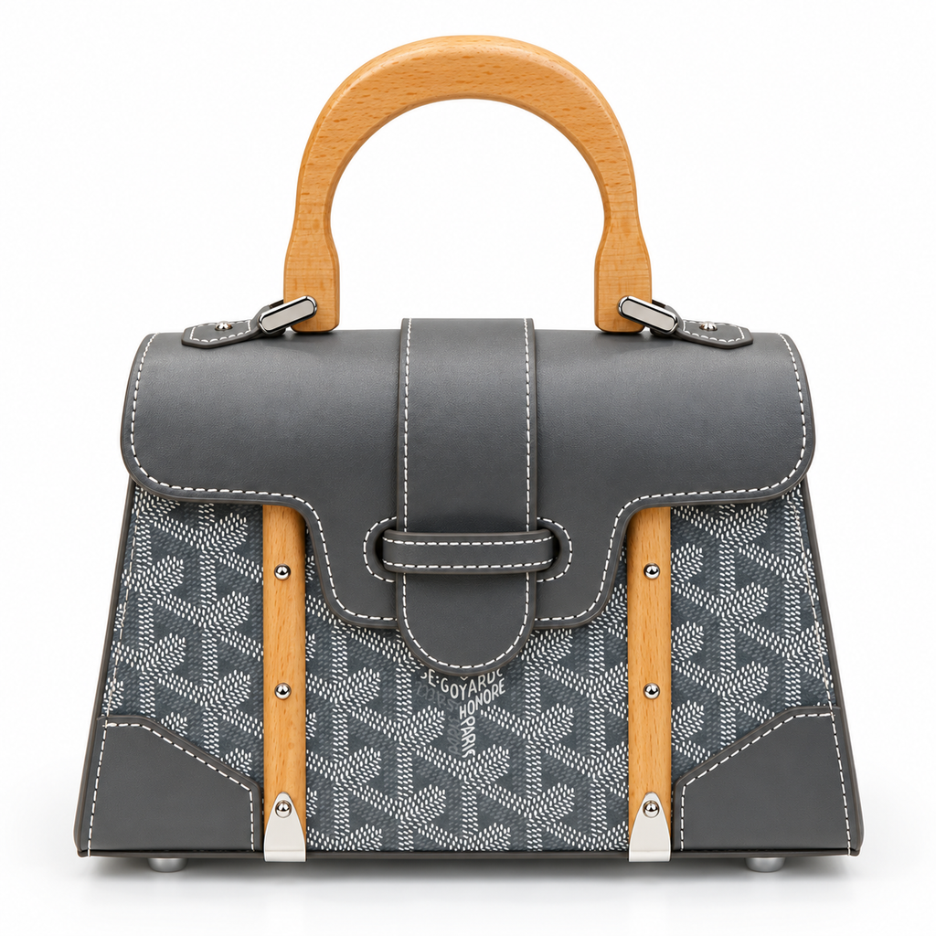 GY Grey Monogram Wood-Handle Bag - image 2