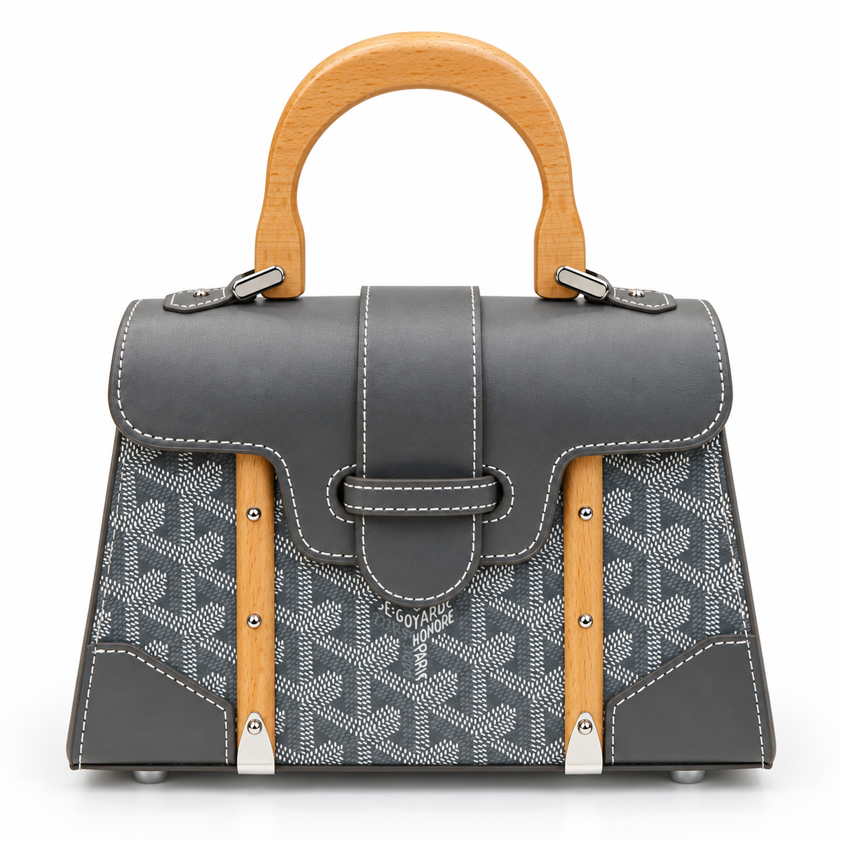 GY Grey Monogram Wood-Handle Bag - image 2