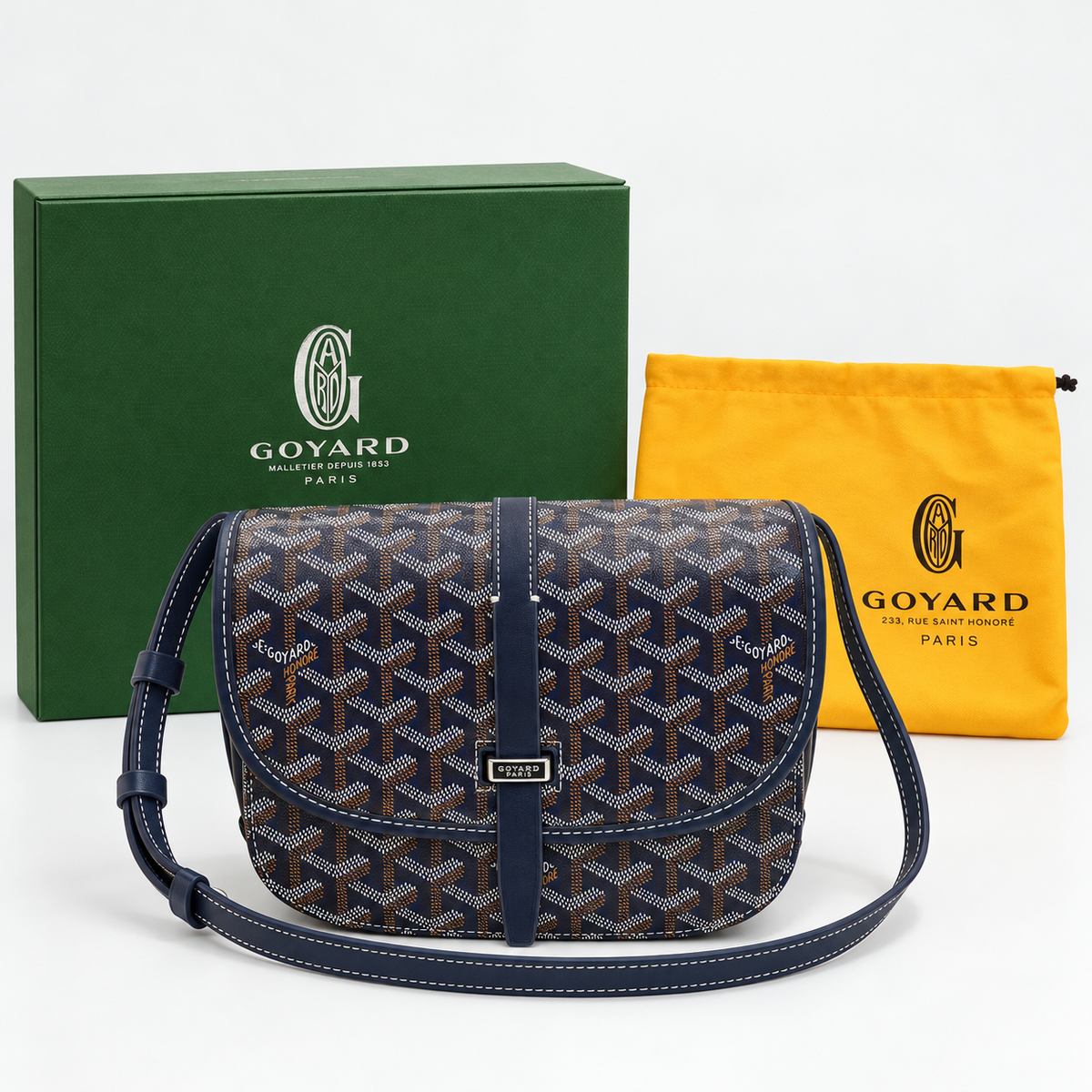 GY Navy Monogram Saddle Shoulder Bag - image 3
