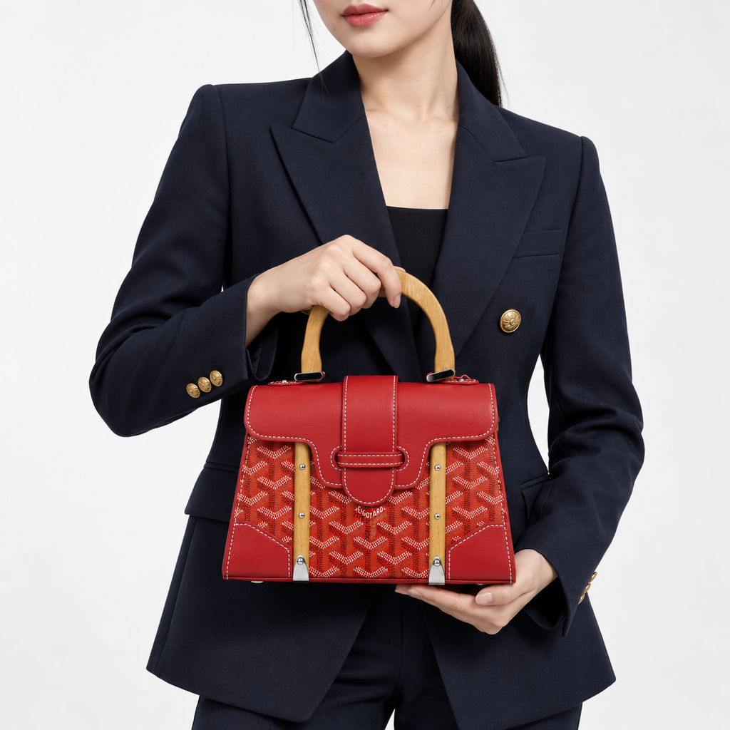 GY Red Monogram Wood-Handle Bag - image 1